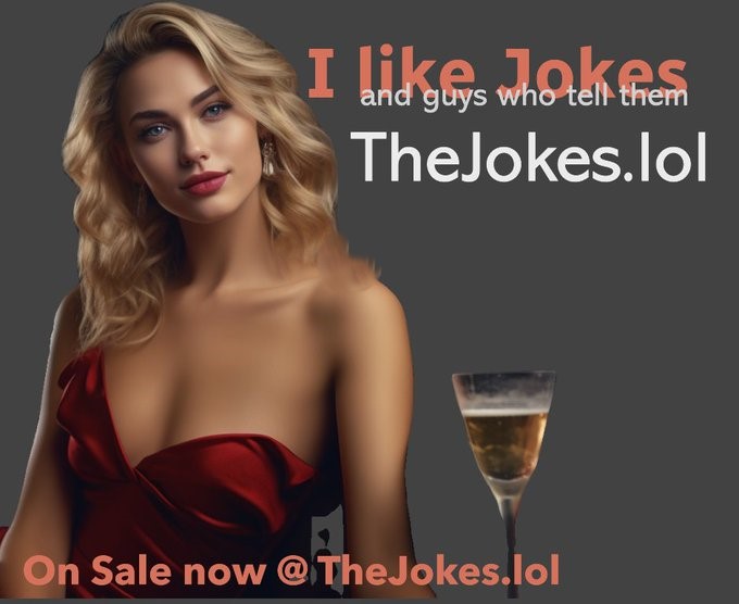 Girl in formal red evening dress tells jokes from TheJokes.LOL domain for sale